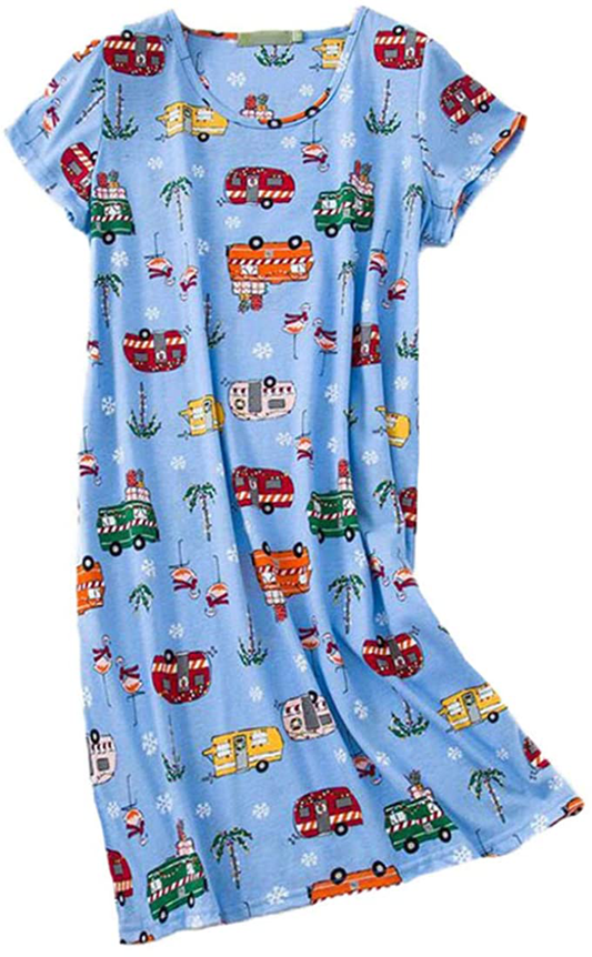 PNAEONG Women'S Cotton Nightgown Sleepwear Short Sleeves Shirt Casual Print Sleepdress Apparel & Accessories > Clothing > Sleepwear & Loungewear > Nightgowns Kylie Max   