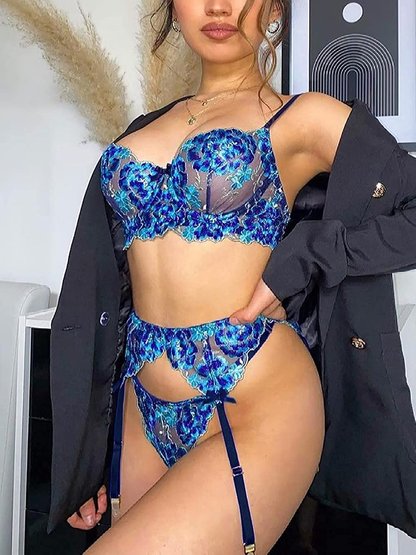 Garter Lingerie for Women,Sexy Lace Lingerie,Sheer Matching 3 Piece Lingerie Set Apparel & Accessories > Clothing > Underwear & Socks > Lingerie Kaei&Shi   