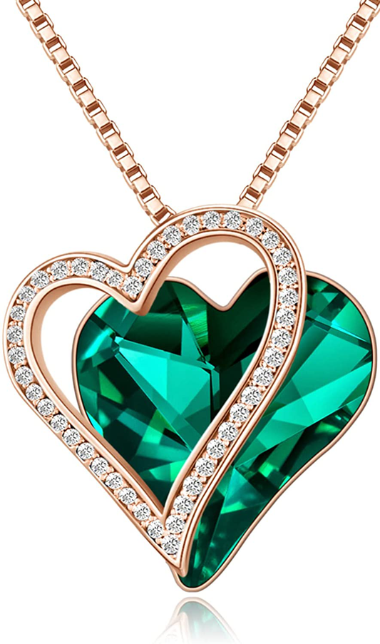 Sumonyo White Gold Plated Love Heart Pendant Necklaces for Women Silver Tone Crystals Birthstone Jewelry Gifts for Women Mother's Day Birthday Anniversary Day Party Arts & Entertainment > Party & Celebration > Gift Giving Sumonyo 04-May-Rose Gold Plated | Deep Green  