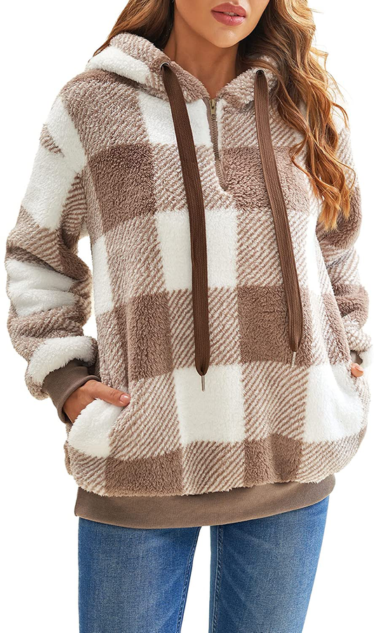 Nirovien Womens Sherpa Pullover Tie Dye Fuzzy Hoodie Double Fleece Sweatshirts Fluffy Oversized Plaid Outerwear Apparel & Accessories > Clothing > Activewear Kylie Max   