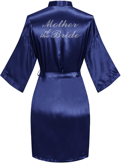 Sunshinemall Women'S Satin Kimono Robes with Rhinestones Bride Bridesmaid Short Sleepwear Wedding Dressing Gown Apparel & Accessories > Clothing > Sleepwear & Loungewear > Robes sunshinemall Mother of the Bride-navy Large-X-Large 
