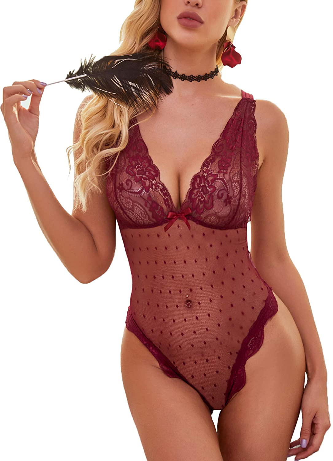 Avidlove Women Teddy Lingerie One Piece Bodysuit Lingerie Apparel & Accessories > Clothing > Underwear & Socks > Lingerie Avidlove A Wine Red X-Large 