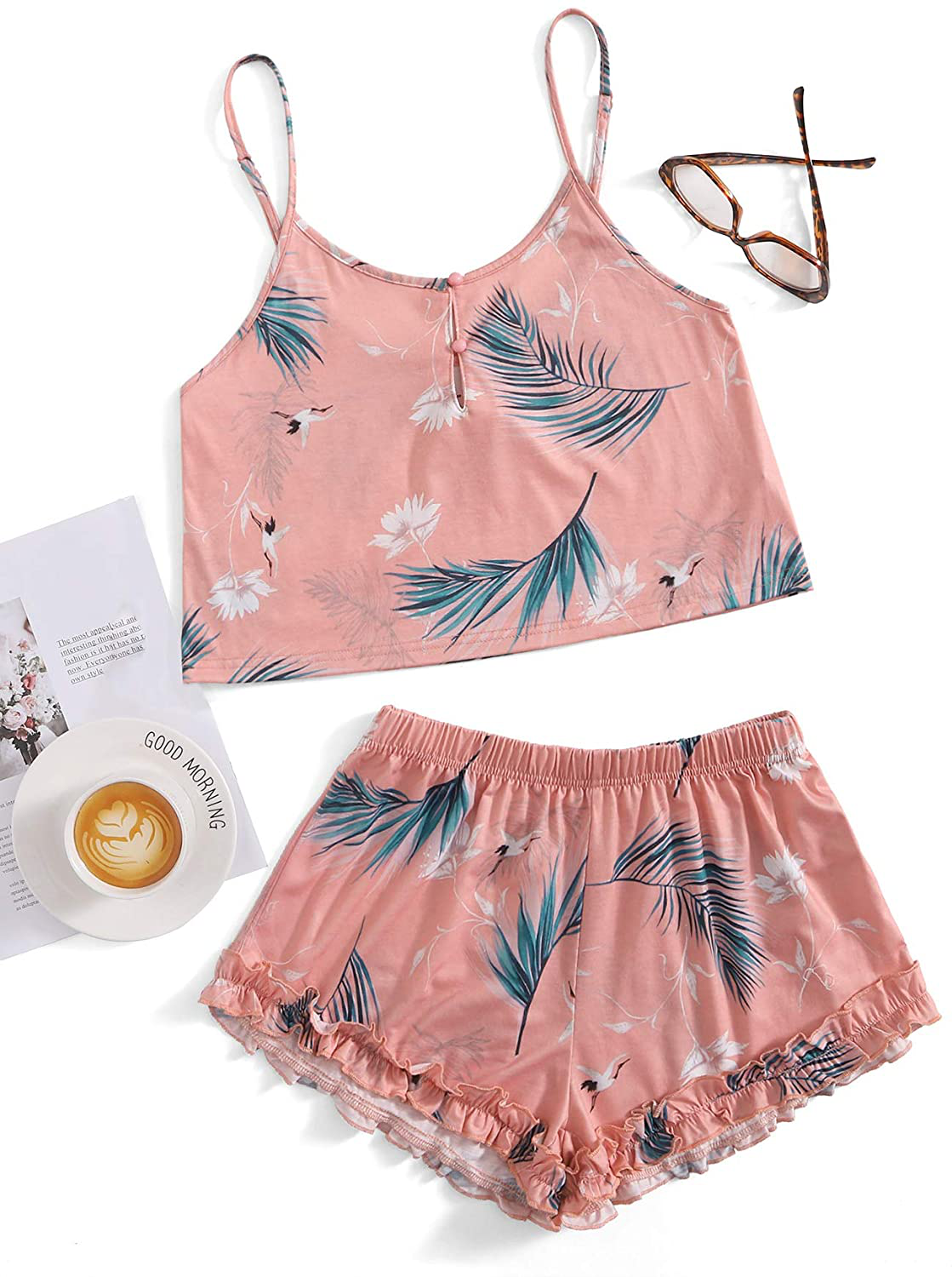 Shein Women'S Summer Floral Print Cami Top and Shorts Pajamas Set Apparel & Accessories > Clothing > Sleepwear & Loungewear Kylie Max   