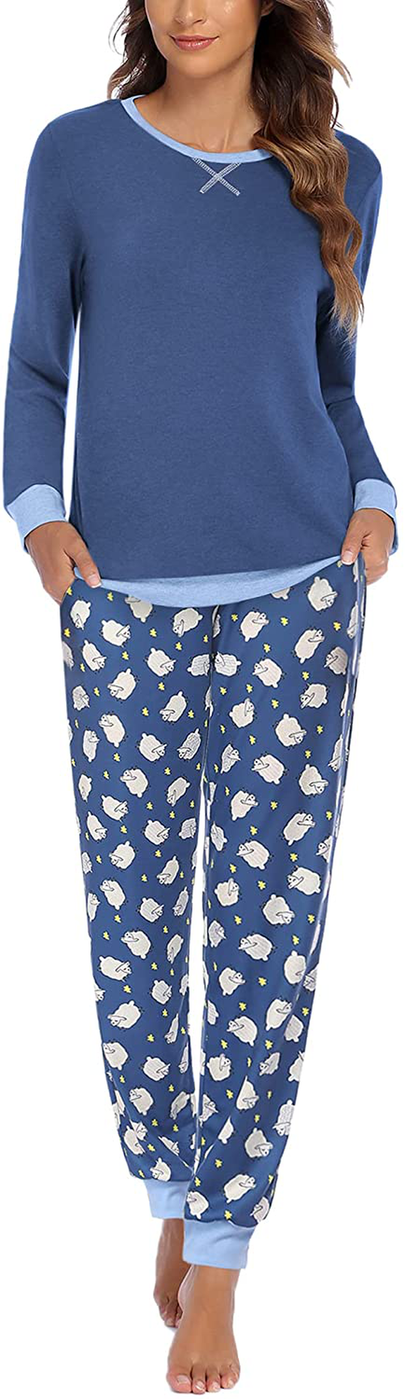 Ekouaer Women's Pajamas Sets Long Sleeve with Plaid Pants Soft Sleepwear O Neck 2 Piece Pjs Joggers Loung Set with Pockets Apparel & Accessories > Clothing > Sleepwear & Loungewear > Pajamas Ekouaer Pat10 XX-Large 