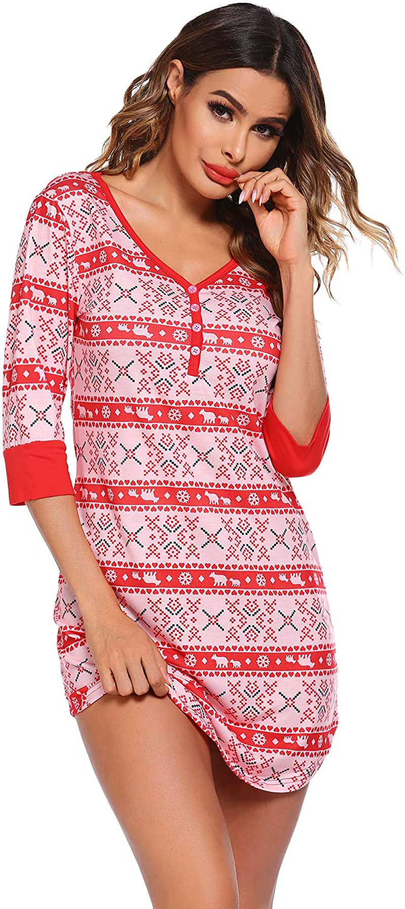 Ekouaer Women'S Nightgown Sleep Nightshirt Sleepshirt Button down Pajama Dress Sleepwear Apparel & Accessories > Clothing > Sleepwear & Loungewear > Nightgowns Kylie Max   