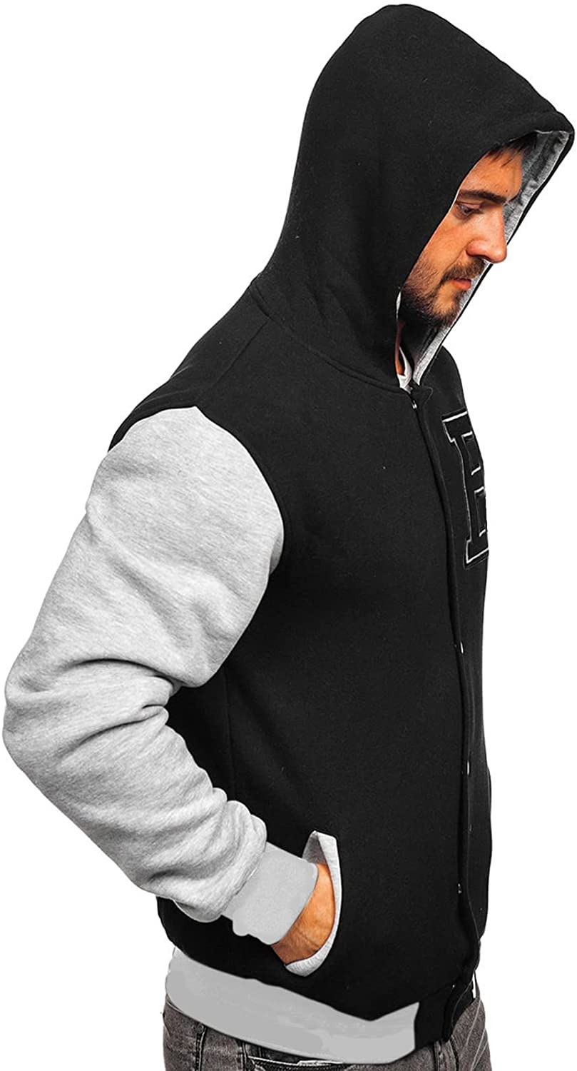 Merthy Mens Classic Varsity Baseball Jackets with Hood Casual Slim Fit Snap Buttons Cotton Uniform Bomber Jackets Coats Apparel & Accessories > Clothing > Underwear & Socks > Shapewear Merthy   