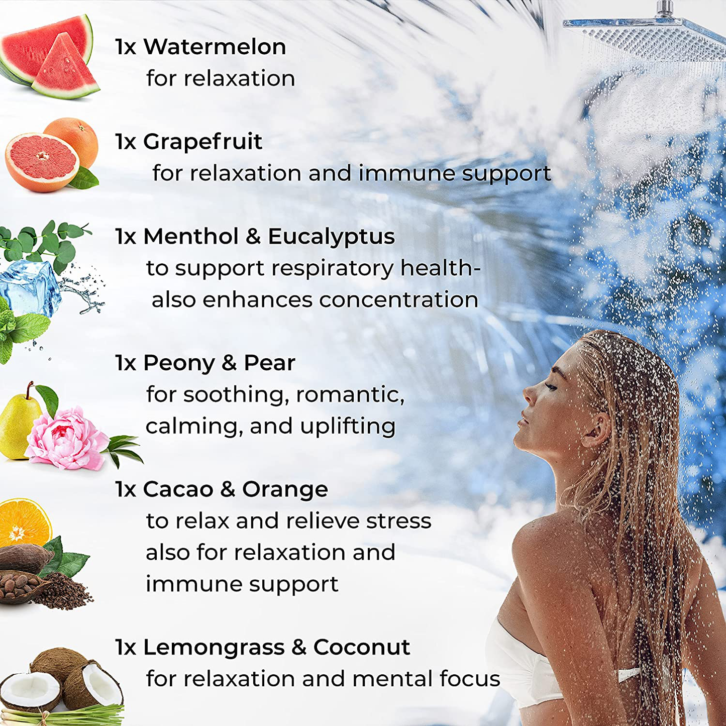Cleverfy Shower Steamers Aromatherapy - Variety Pack of 6 Shower Bombs. Blue Set: Watermelon, Grapefruit, Menthol & Eucalyptus, Peony & Pear, Cocoa & Orange, Lemongrass & Coconut Arts & Entertainment > Party & Celebration > Gift Giving Cleverfy   
