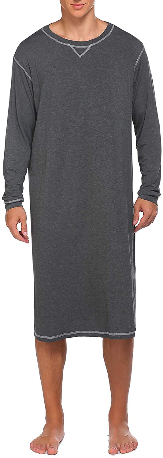 Ekouaer Men'S Nightshirt Long Sleeve Sleepwear Soft Comfy Nightgown Loose Sleep Shirt S-XXL Apparel & Accessories > Clothing > Sleepwear & Loungewear > Nightgowns Kylie Max   