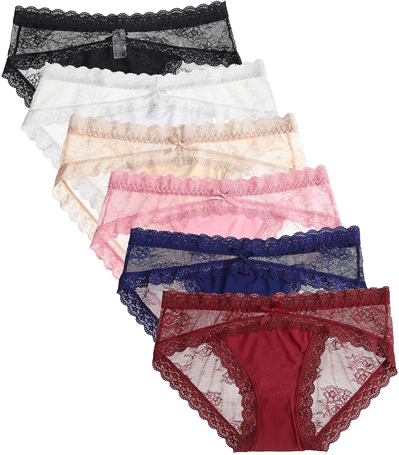 LEVAO Womens Bikini Panties Underwear Lace Hipster Seamless Sexy Hi Cuts Pack 6 Apparel & Accessories > Clothing > Underwear & Socks > Underwear LEVAO 6 Pack-3 Medium 