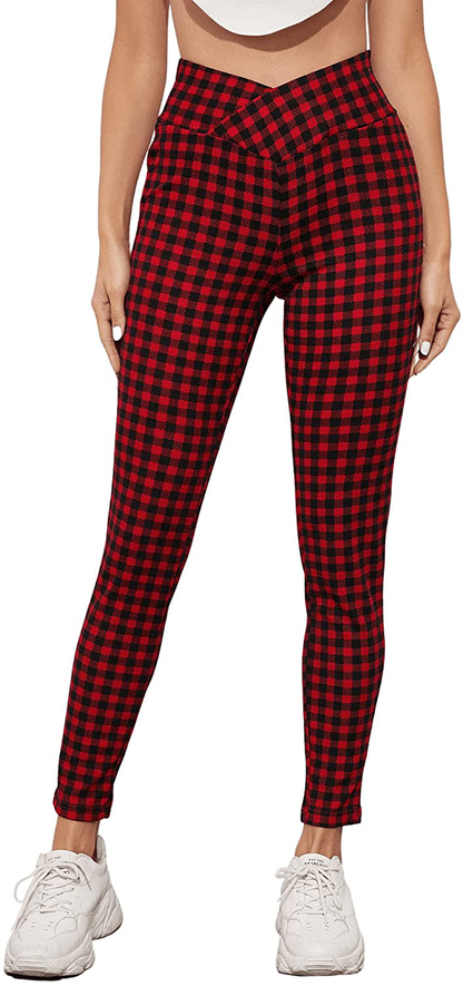 SweatyRocks Women's Casual Skinny Leggings Stretchy High Waisted Work Pants Apparel & Accessories > Clothing > Activewear SweatyRocks Red Black X-Large 