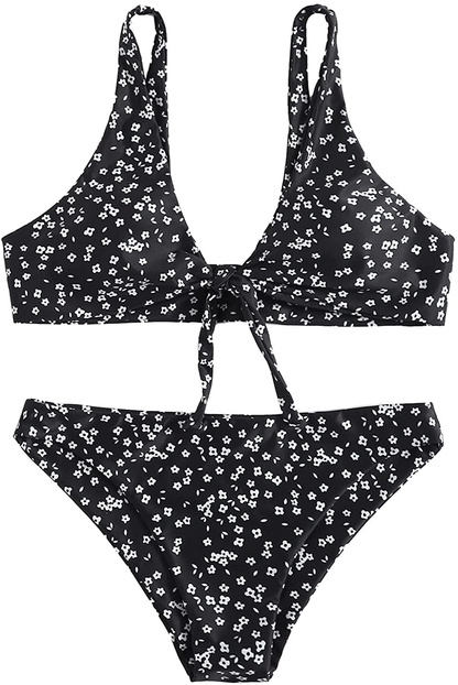 SweatyRocks Women's Sexy Bikini Swimsuit Tie Knot Front Leopard Print Swimwear Set Apparel & Accessories > Clothing > Swimwear SweatyRocks Floral Navy Blue X-Large 