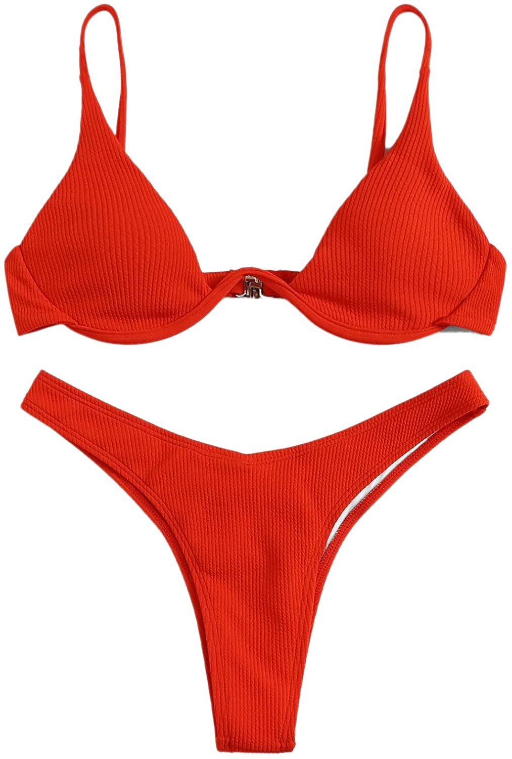 Verdusa Women'S Sexy Triangle Bathing Two Pieces Swimsuit Bikini Set Apparel & Accessories > Clothing > Underwear & Socks > Underwear Verdusa Ribbed Red Small 