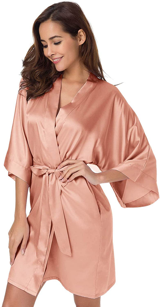 SIORO Women'S Satin Robe Silk Kimono Bathrobe for Bride Bridesmaids Wedding Party Loungewear Short S-XXL Apparel & Accessories > Clothing > Sleepwear & Loungewear > Robes KYLIE MAX   