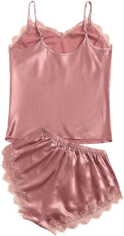 Floerns Women'S Satin Lace Cami Top and Shorts Pajama Set Apparel & Accessories > Clothing > Sleepwear & Loungewear Kylie Max   