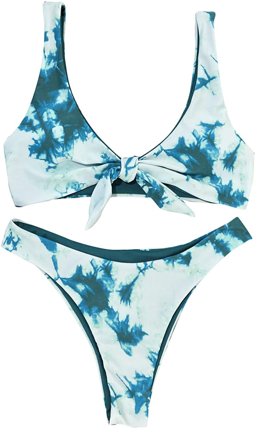 SweatyRocks Women's Sexy Bikini Swimsuit Tie Knot Front Leopard Print Swimwear Set Apparel & Accessories > Clothing > Swimwear SweatyRocks Tie Dye Blue Medium 