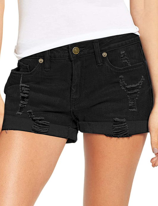 Luvamia Women'S Ripped Denim Jean Shorts High Waisted Stretchy Folded Hem Short Jeans Apparel & Accessories > Clothing > Shorts Kylie Max   