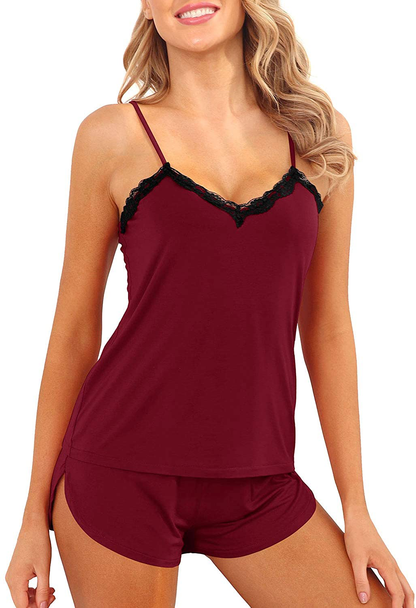 Pajama Set for Women Sexy Two Piece Lingerie Lace Nightwear Cami Shorts Pj Sets Sleepwear Apparel & Accessories > Clothing > Sleepwear & Loungewear Kylie Max   