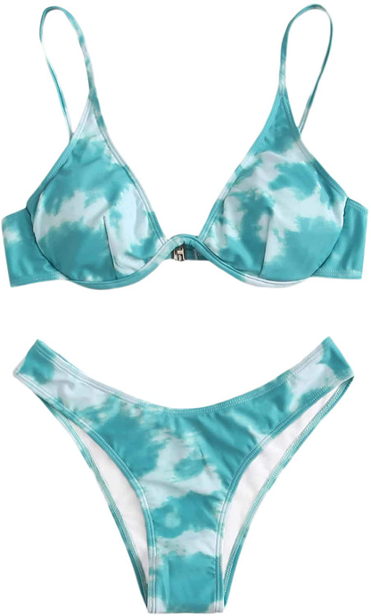 SweatyRocks Women's Sexy Bathing Suits Spaghetti Strap Floral Bikini Set Underwire Swimsuit Apparel & Accessories > Clothing > Swimwear SweatyRocks Green-5 X-Large 