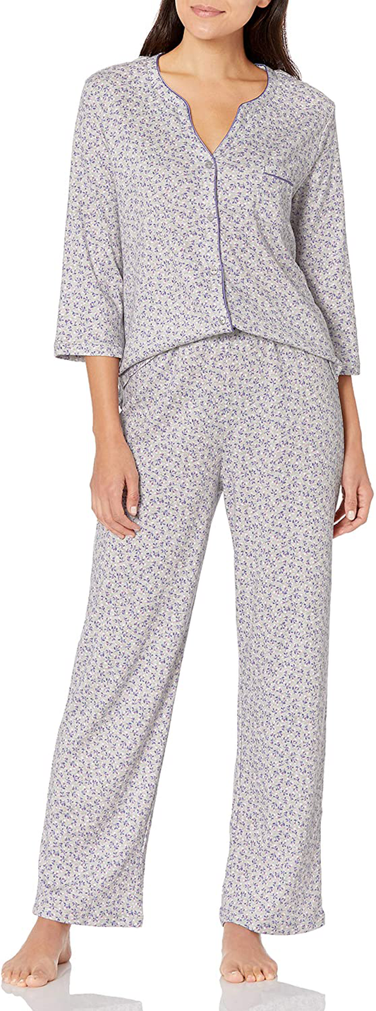 Karen Neuburger Women's Pajamas 3/4 Cardigan Long Sleeve Pj Set Apparel & Accessories > Clothing > Sleepwear & Loungewear > Pajamas Karen Neuburger Heather Grey Ditsy Large 