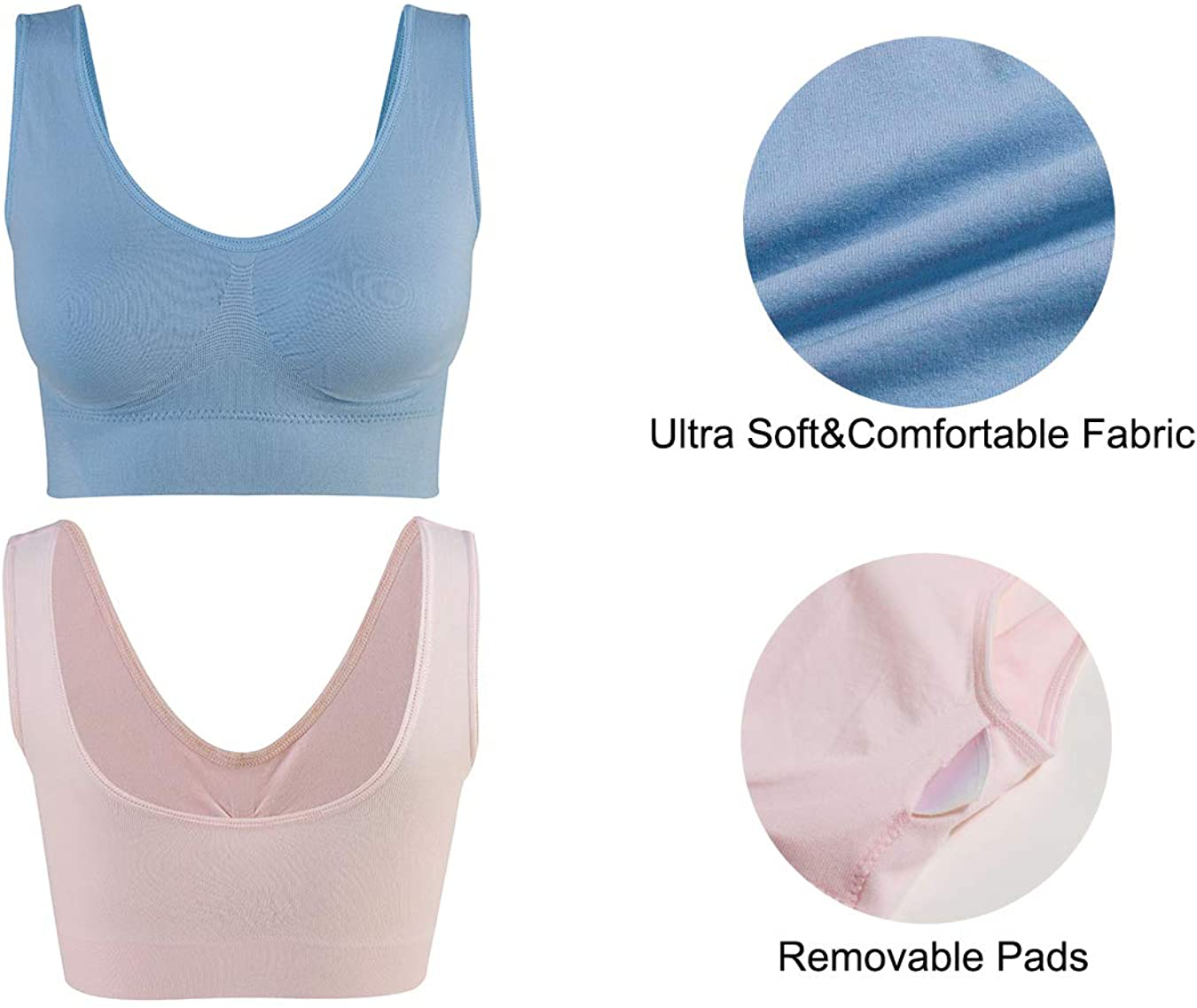 Lemef 3-Pack Seamless Sports Bra Wirefree Yoga Bra with Removable Pads for Women Apparel & Accessories > Clothing > Underwear & Socks > Bras Kylie Max   