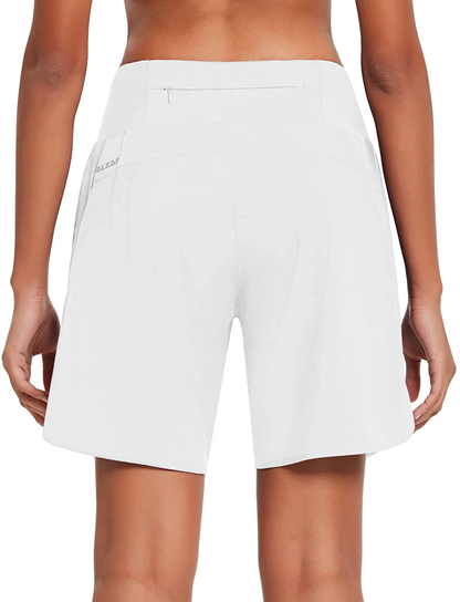 BALEAF Women'S 7 Inches Long Running Shorts with Liner Lounge Sport Gym Shorts Back Zipper Pocket Apparel & Accessories > Clothing > Shorts Kylie Max   