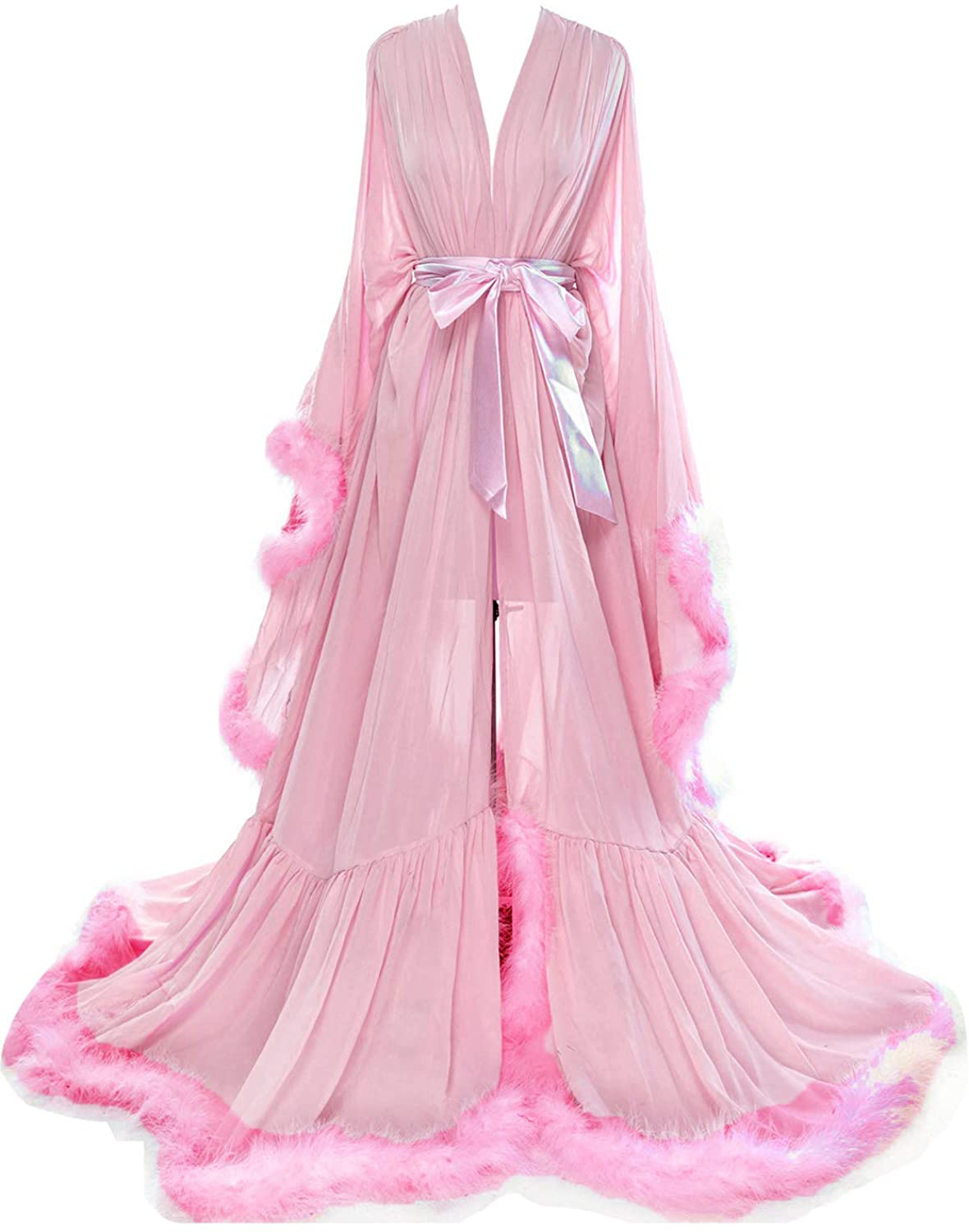Molisa Women'S Sexy Feather Bridal Robe Long Wedding Scarf Illusion Bathrobe Sleepwear Lingerie Robe Nightgown Apparel & Accessories > Clothing > Sleepwear & Loungewear > Robes Molisa   