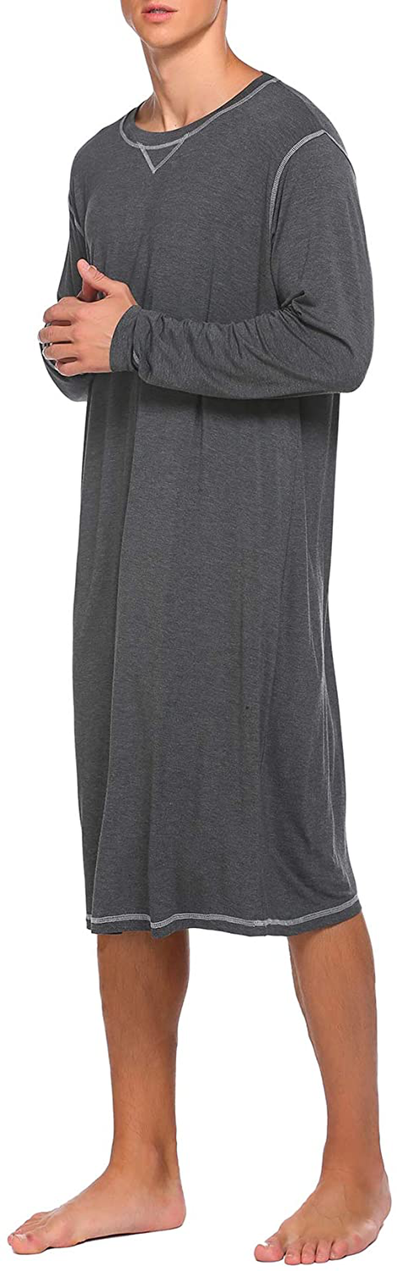 Ekouaer Men'S Nightshirt Long Sleeve Sleepwear Soft Comfy Nightgown Loose Sleep Shirt S-XXL Apparel & Accessories > Clothing > Sleepwear & Loungewear > Nightgowns Kylie Max   