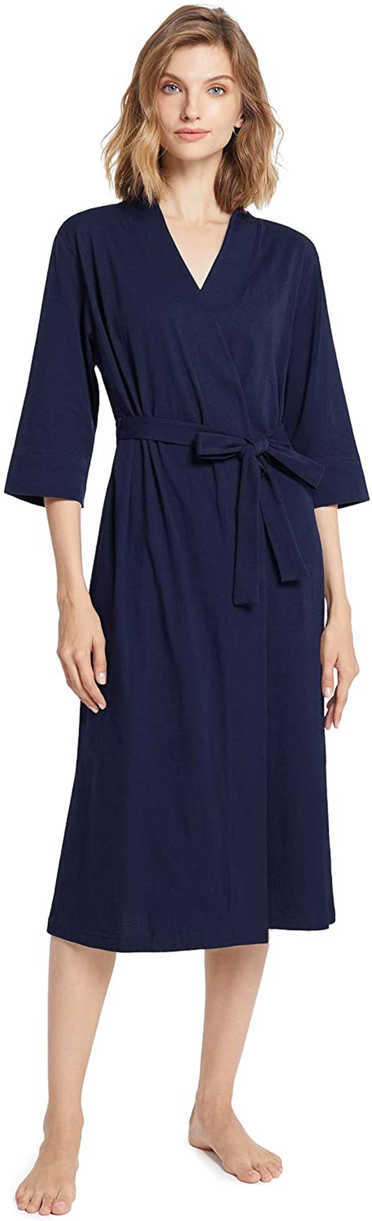 SIORO Women Cotton Kimono Robe Lightweight Robes Summer Fall Long Knit Bathrobe Soft Gowns Sleepwear Ladies Nightwear XS-3XL Apparel & Accessories > Clothing > Sleepwear & Loungewear > Robes KYLIE MAX Navy 3X-Large 