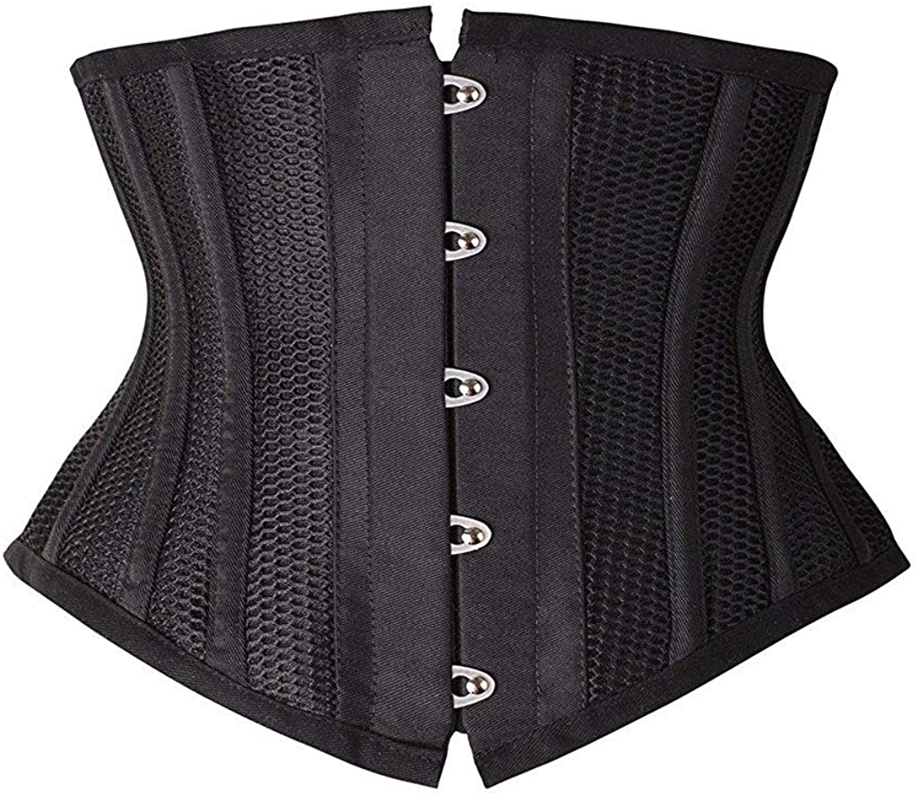 SHAPERX Women'S Heavy Duty Corset Double Steel Boned Waist Trainer Corsets Underbust Body Shaper Apparel & Accessories > Clothing > Underwear & Socks > Lingerie SHAPERX Black (Short Torso, Breathable) Medium 