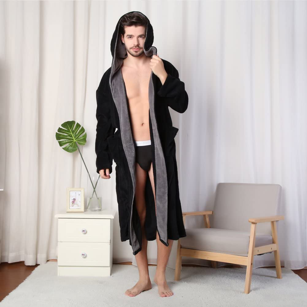 KEMUSI Hooded Herringbone Men'S Soft Spa Full Lenght Bathrobe,Comfy Full Length Warm Nightdress Apparel & Accessories > Clothing > Sleepwear & Loungewear > Robes Kylie Max   