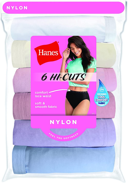 Hanes Women'S Nylon 6-Pack Hi Cut Underwear (Colors May Vary) Apparel & Accessories > Clothing > Underwear & Socks > Underwear Hanes   