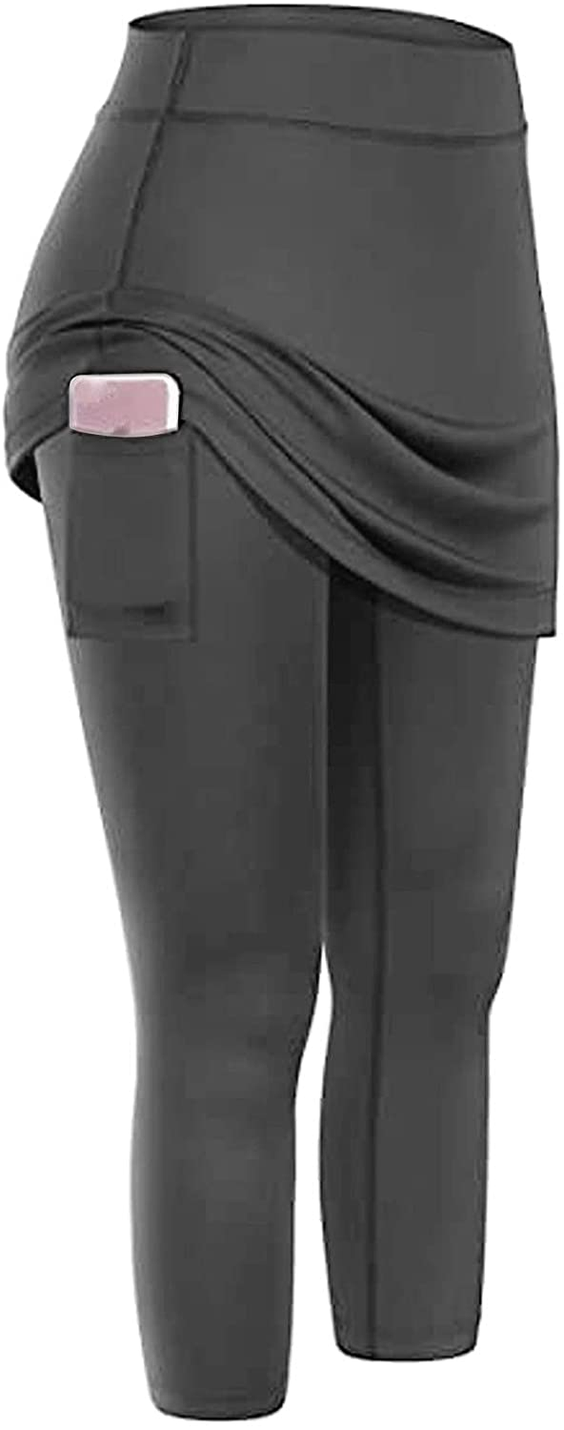 Burband Womens Skirted Leggings Capri Skirt Yoga Active Tights Pants Golf Tennis Workout Skort Sport Leggings with Pockets Apparel & Accessories > Clothing > Underwear & Socks > Shapewear Burband   