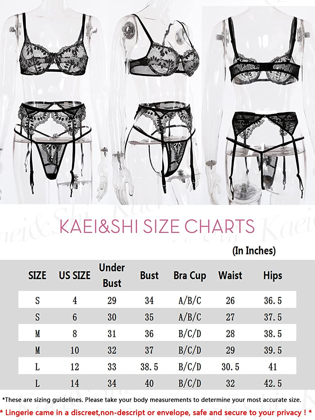 Kaei&Shi Shimmer Floral Lace, Underwire Keyhole, Scalloped Lace Belt, 3 Piece Lingerie Set Apparel & Accessories > Clothing > Underwear & Socks > Lingerie Kaei&Shi   
