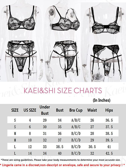 Kaei&Shi Shimmer Floral Lace, Underwire Keyhole, Scalloped Lace Belt, 3 Piece Lingerie Set Apparel & Accessories > Clothing > Underwear & Socks > Lingerie Kaei&Shi   