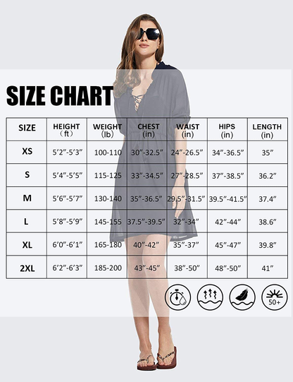 BALEAF Women'S 3/4 Sleeve Sheer Chiffon Bikini Swim Cover up V Neck Mesh Beach Coverups Apparel & Accessories > Clothing > Swimwear Kylie Max   