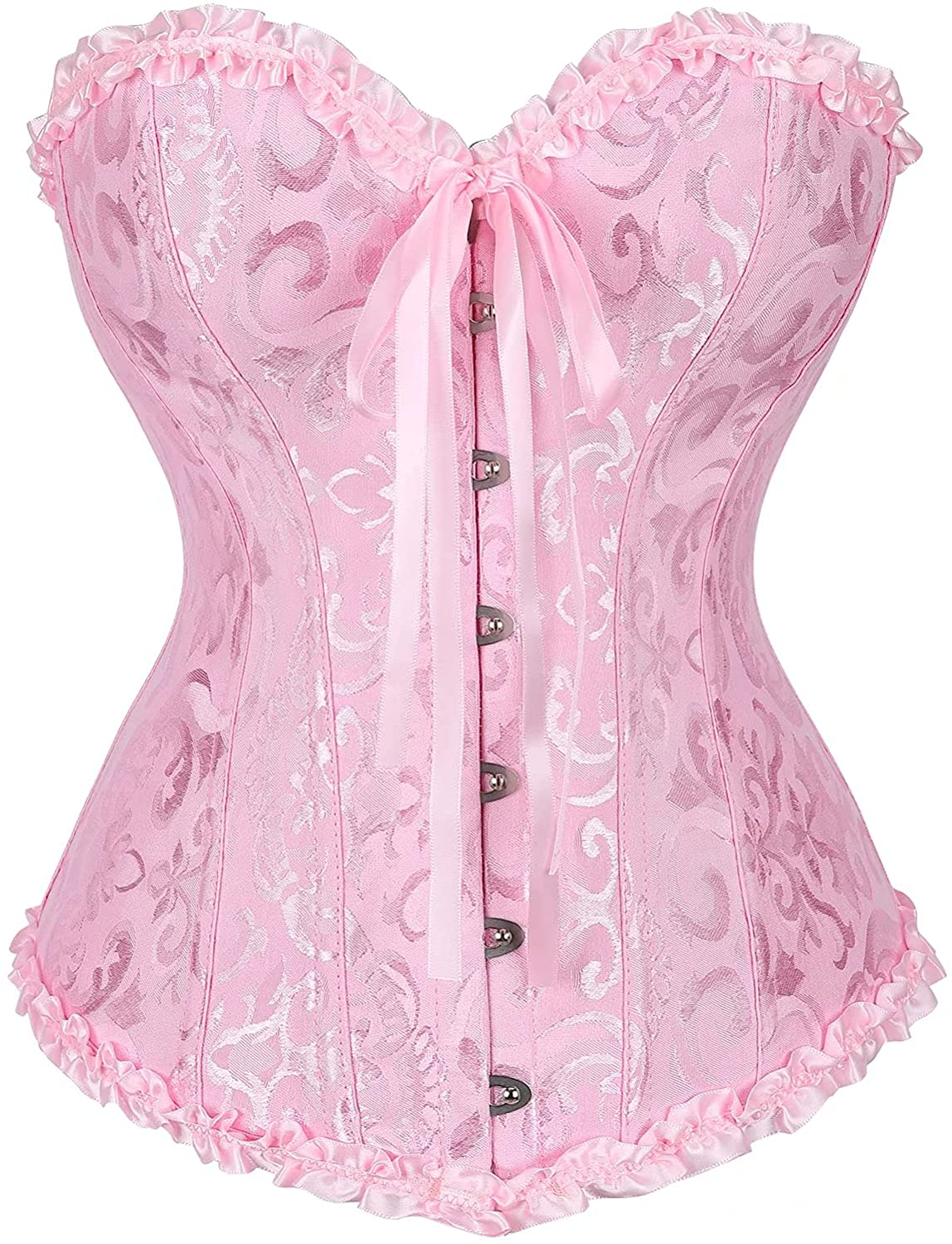 Corset Top Bustier Women'S Overbust Satin Floral Lace up Trim plus Size Bodyshaper Apparel & Accessories > Clothing > Underwear & Socks > Lingerie KYLIE MAX   