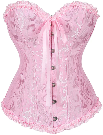 Corset Top Bustier Women'S Overbust Satin Floral Lace up Trim plus Size Bodyshaper Apparel & Accessories > Clothing > Underwear & Socks > Lingerie KYLIE MAX   