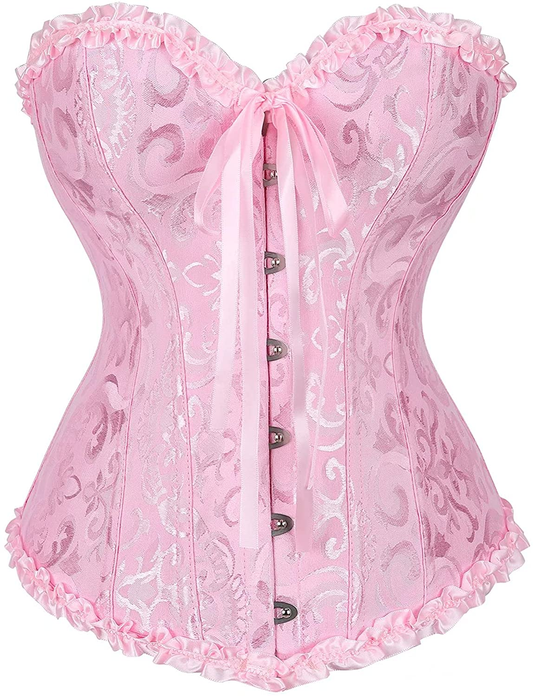 Corset Top Bustier Women'S Overbust Satin Floral Lace up Trim plus Size Bodyshaper Apparel & Accessories > Clothing > Underwear & Socks > Lingerie KYLIE MAX   