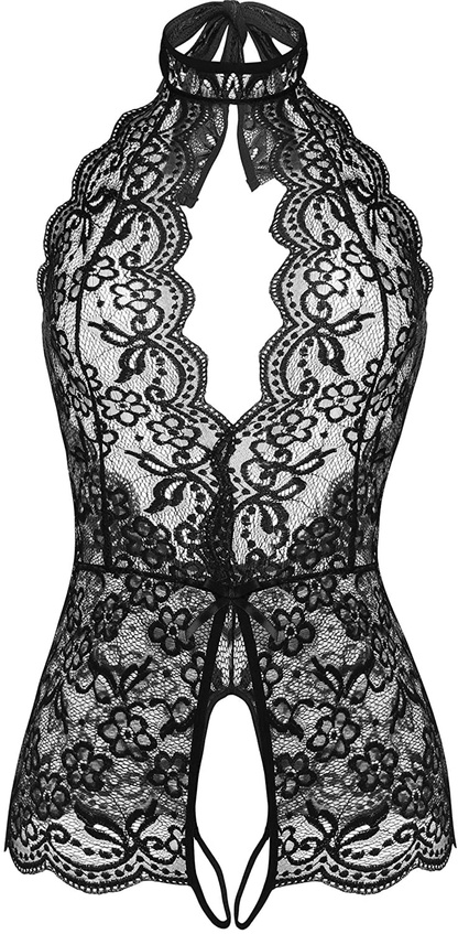 LOLLO VITA Women Lingerie Lace Bodysuit One Piece Babydoll Teddy Chemise Sleepwear Apparel & Accessories > Clothing > Underwear & Socks > Lingerie LOLLO VITA Pure Black Small 