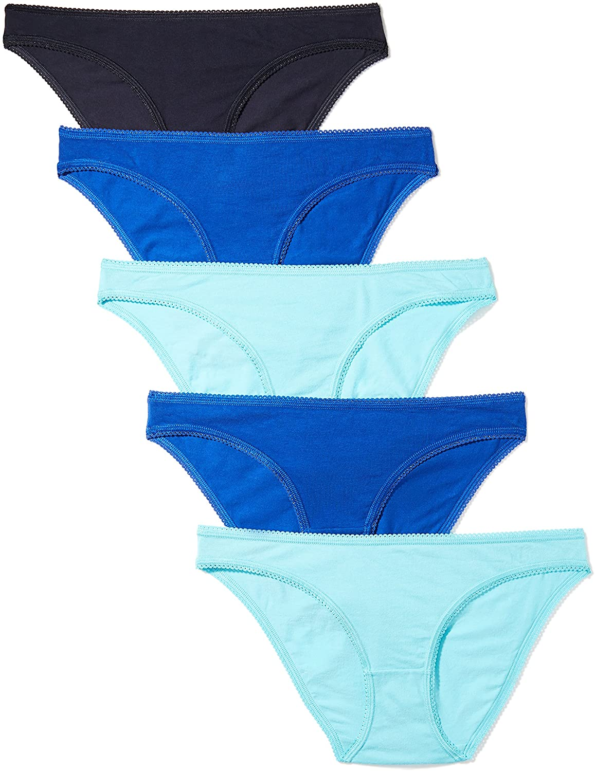Iris & Lilly Women'S Cotton Bikini Underwear, Pack of 5 Apparel & Accessories > Clothing > Underwear & Socks > Underwear Iris & Lilly Navy/Cobalt Blue/Turquoise Blue XX-Small 