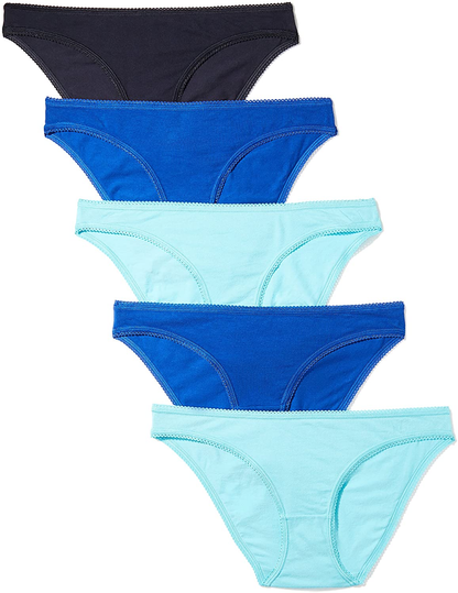 Iris & Lilly Women'S Cotton Bikini Underwear, Pack of 5 Apparel & Accessories > Clothing > Underwear & Socks > Underwear Iris & Lilly Navy/Cobalt Blue/Turquoise Blue XX-Small 