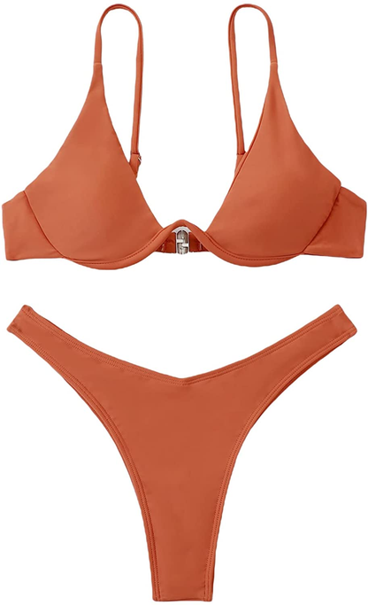 Verdusa Women'S Sexy Triangle Bathing Two Pieces Swimsuit Bikini Set Apparel & Accessories > Clothing > Underwear & Socks > Underwear Verdusa Burnt Orange Medium 