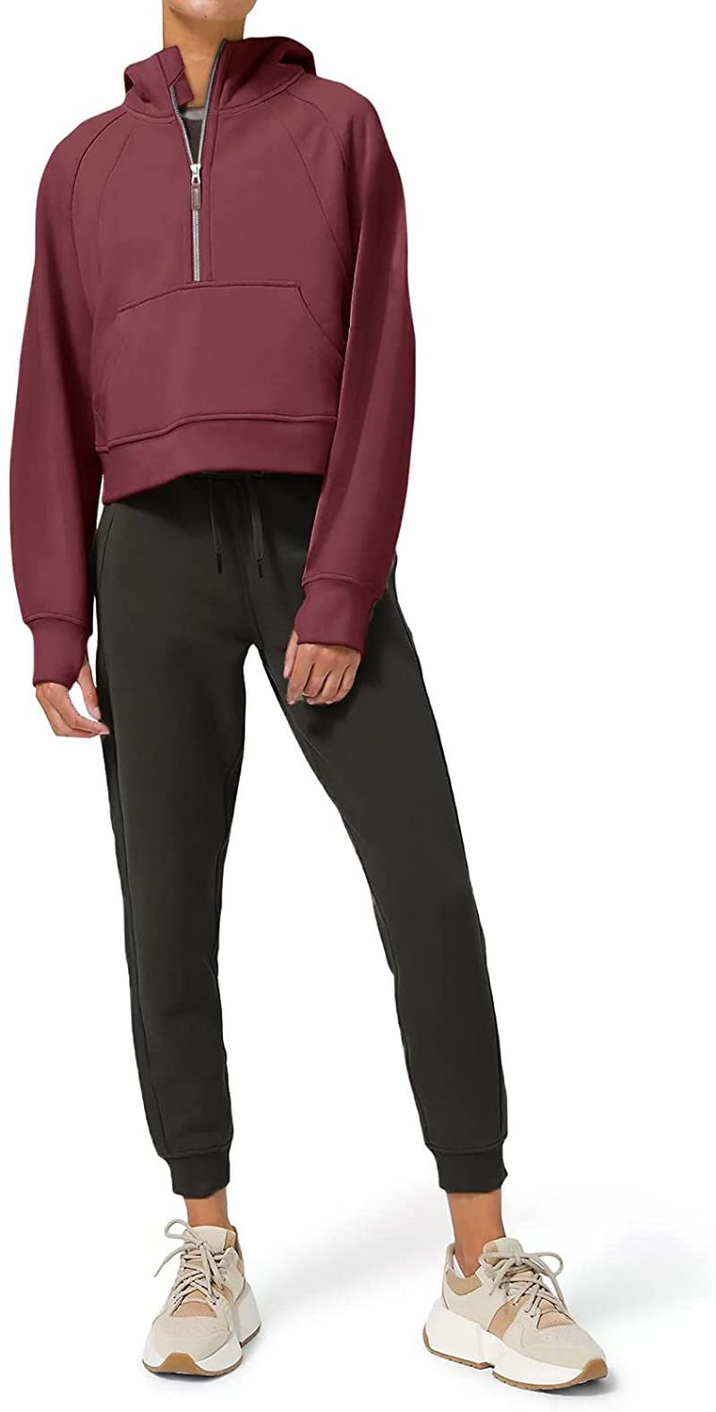 LASLULU Womens Hoodies Fleece Lined Collar Pullover 1/2 Zipper Sweatshirts Long Sleeve Crop Tops Sweater Thumb Hole Apparel & Accessories > Clothing > Activewear Kylie Max   