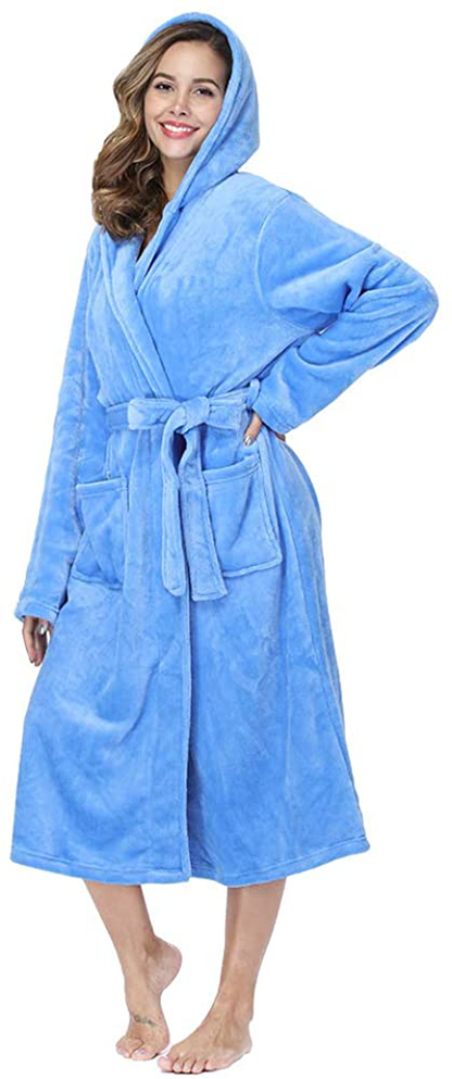 RONGTAI Womens Long Robes Plush Fleece Nightgown Thick plus Size Hooded Bathrobe with Pockets Fluffy Sleepwear for Men Apparel & Accessories > Clothing > Sleepwear & Loungewear > Robes RONGTAI Sapphire Large 