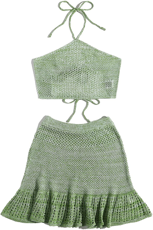 SOLY HUX Women'S Halter Top and Ruffle Hem Skirt Set 2 Piece Swimsuit Bikini Cover Up Apparel & Accessories > Clothing > Swimwear Kylie Max   