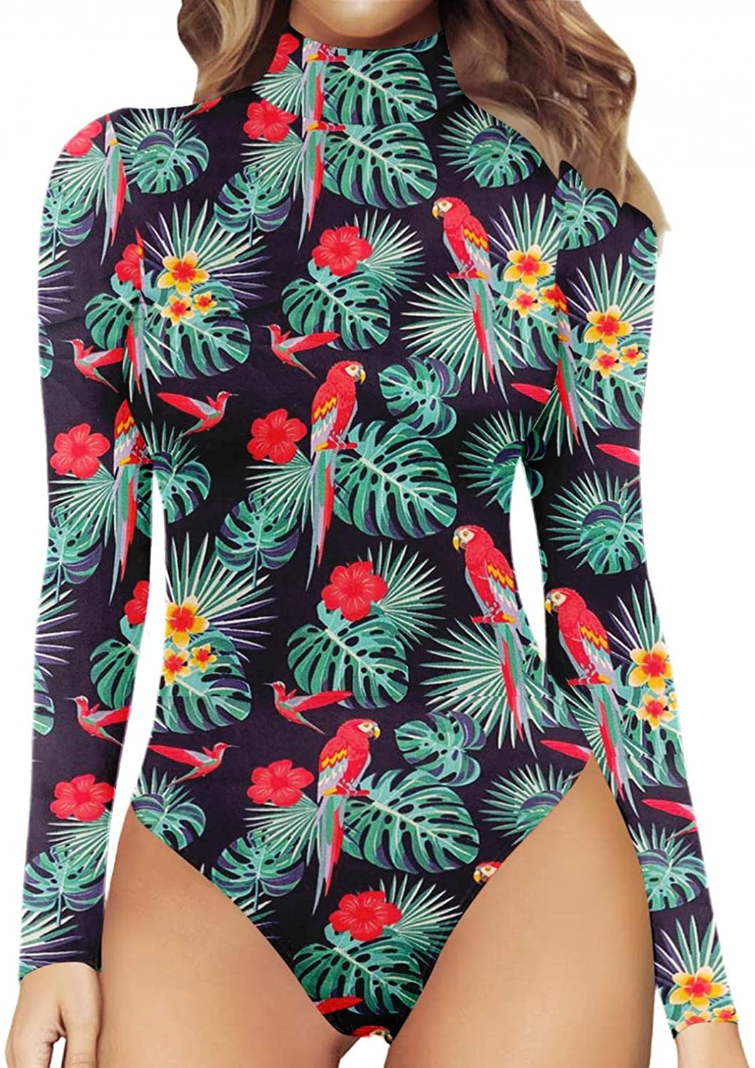Burband Womens One Piece Playsuits Turtleneck Basic Bodysuit Sunflower High Neck Long Sleeve Slim Fit Leotard Rompers Apparel & Accessories > Clothing > Underwear & Socks > Shapewear Burband Green Large 