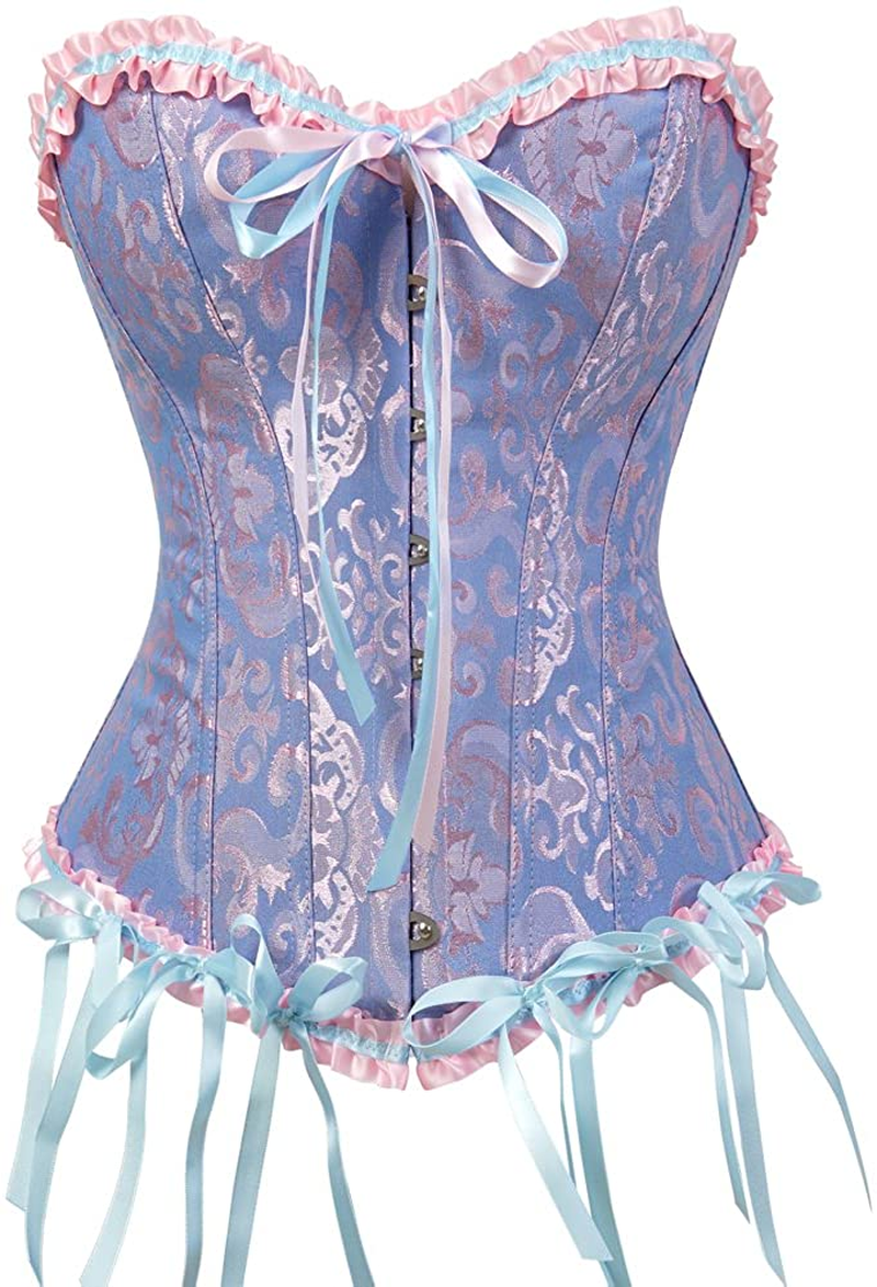 Corset Top Bustier Women'S Overbust Satin Floral Lace up Trim plus Size Bodyshaper Apparel & Accessories > Clothing > Underwear & Socks > Lingerie jutrisujo   