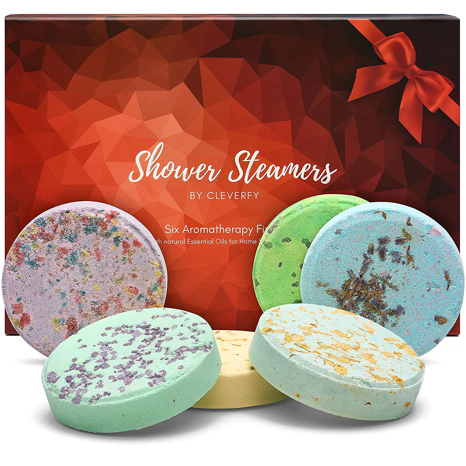 Cleverfy Shower Steamers Aromatherapy - Variety Pack of 6 Shower Bombs. Red Set: Peppermint, Lavender, Pomegranate & Rose, Vanilla & Sweet Orange, Menthol & Eucalyptus, Lemongrass & Coconut Arts & Entertainment > Party & Celebration > Gift Giving CLEVERFY   
