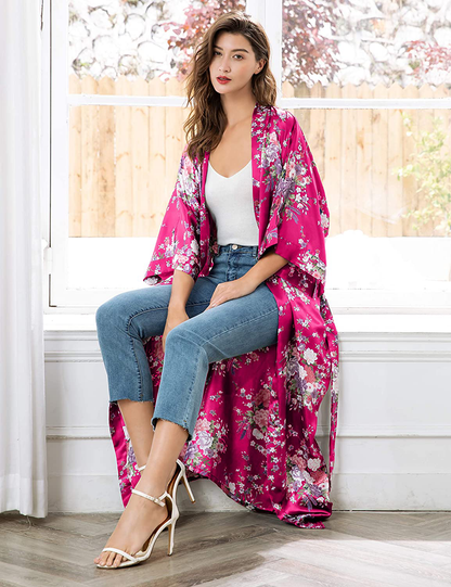 BABEYOND Long Print Kimono Robe Blouse Kimono Cover up Loose Cardigan Top Outwear Apparel & Accessories > Clothing > Sleepwear & Loungewear > Robes KYLIE MAX   