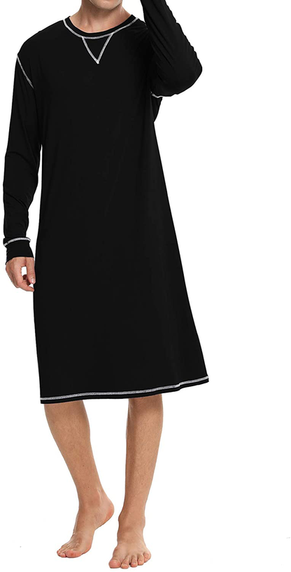 SWOMOG Men'S Nightshirt Long Sleeve Crewneck Modal Nightgown Loose Comfy Sleep Shirt Apparel & Accessories > Clothing > Sleepwear & Loungewear > Nightgowns Kylie Max   